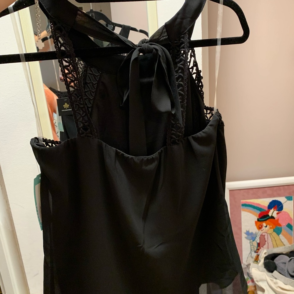 Fortune & Ivy Black Crochet Detail Blouse